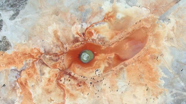 Aerial view of Aiken Spring(Devil's Eye) located in China QingHai. Drone shot footage 4k(UHD).