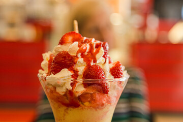 Big bowl of strawberry ice cream