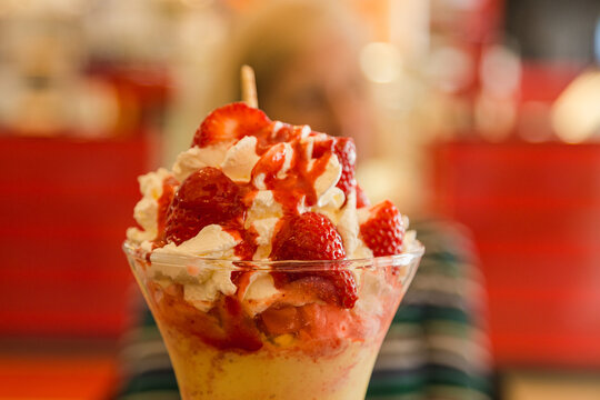 Big bowl of strawberry ice cream