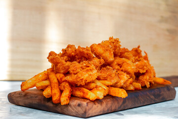fried chicken wings on wooden table