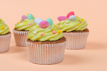 Easter pistachio cupcake with decorations