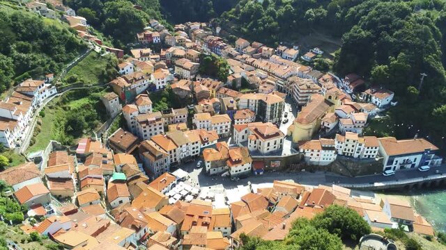 Cudillero. Beautiful coastal village in Asturias. Spain. Aerial Drone Video