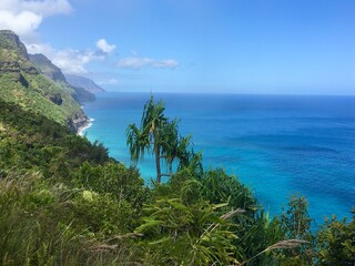 Fototapeta na wymiar view of the sea and mountains in Hawaii