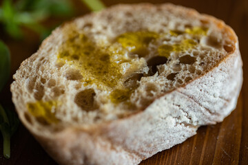 Fresh and crunchy bread with olive oil