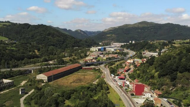 Langreo, village of Asturias,Spain. Aerial Drone Footage