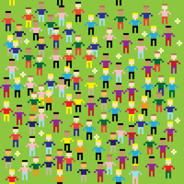 Different characters' pixel art  Pixel crowd. Vector picture.