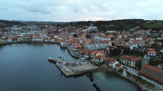 Luanco. Coastal village in Asturias,Spain. Aerial Drone Footage