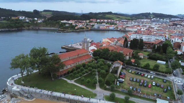 Luanco. Coastal village in Asturias,Spain. Aerial Drone Footage
