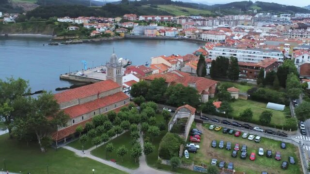 Luanco. Coastal village in Asturias,Spain. Aerial Drone Footage