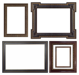 Set of wooden frames for paintings, mirrors or photo isolated on white background