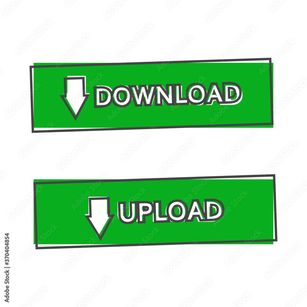 Poster vector set button download and upload. illustration button on green color cartoon style on white iso