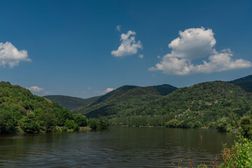 Sunny blue sky day in valley of river Labe in Sebuzin village