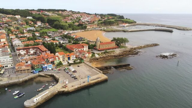 Luanco. Coastal village in Asturias,Spain. Aerial Drone Footage