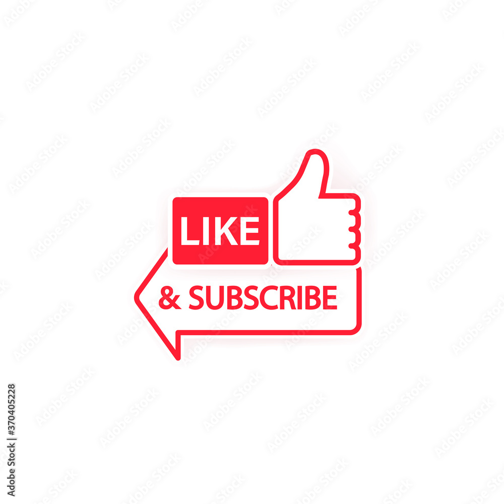 Poster blogging icon like and subscribe. thumbs up. social network symbol in flat style with shadow. vector