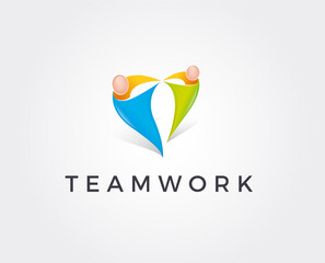 minimal teamwork logo template - vector illustration