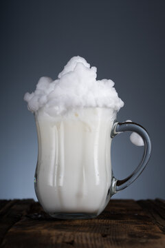 Turkish beverage ayran with foam