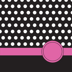White dots arranged in pattern on black background with pink strips and circle. Modern graphic design. Design used for greeting cards and wrapping paper.