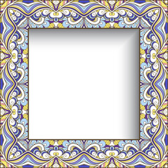 Square frame with abstract wavy border pattern. Ornamental scrapbook layout with shadow. Elegant decoration for wedding invitation or packaging design. 