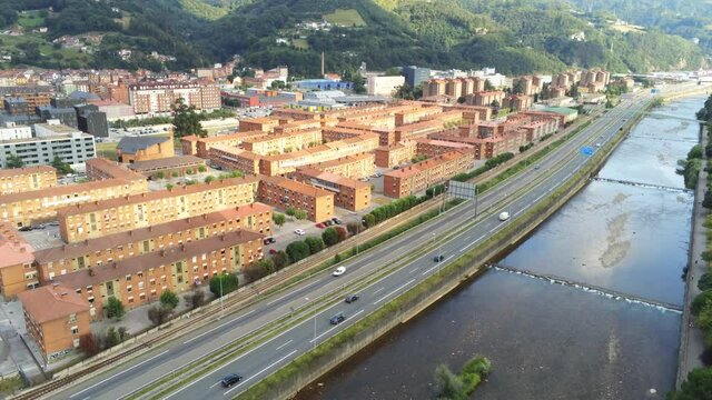 Mieres, village in Asturias,Spain. Aerial Drone Footage