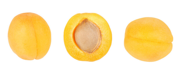 apricot whole and half with bone isolated on white background