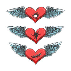 Broken Winged Hearts Tattoo Set