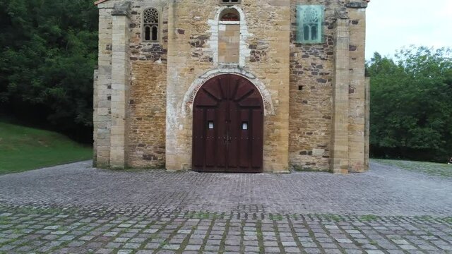 Romanesque Church. San Miguel De Lillo. Oviedo Asturias, Spain. Aerial Drone Footage
