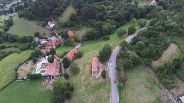 Romanesque Church. San Miguel De Lillo. Oviedo Asturias, Spain. Aerial Drone Footage