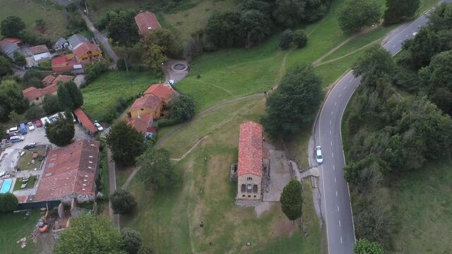 Romanesque Church. San Miguel De Lillo. Oviedo Asturias, Spain. Aerial Drone Footage