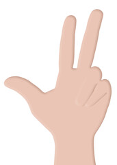 Hand showing number three isolated on white background. Illustration of hand with clipping mask.