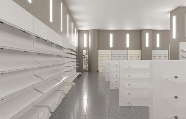 shopping mall, interior visualization, 3D illustration
