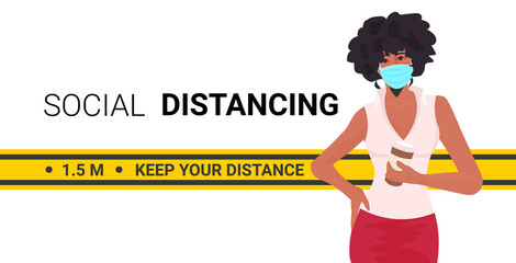 businesswoman wearing face mask keeping distance to prevent coronavirus epidemic self isolation social distancing concept portrait horizontal vector illustration