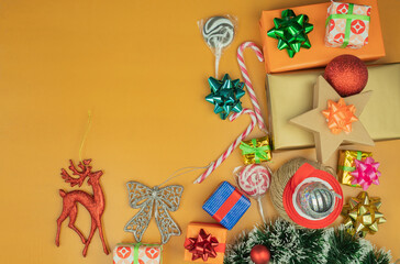 Gift wrapping in gift paper, top view