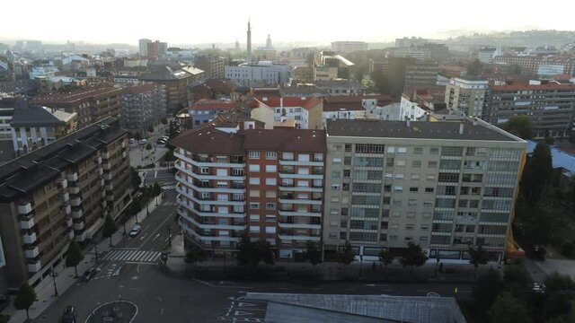 Oviedo, buildings in the city of Asturias,Spain. Aerial Drone Footage