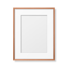 Vector 3d Realistic A4 Brown Wooden Simple Modern Frame Icon Closeup Isolated on White Background. It can be used for presentations. Design Template for Mockup, Front View