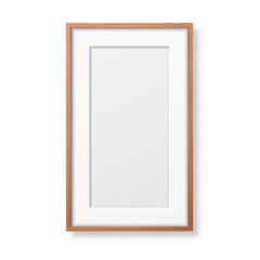 Vector 3d Realistic Vertical Brown Wooden Simple Modern Frame Icon Closeup Isolated on White Background. It can be used for presentations. Design Template for Mockup, Front View