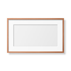 Vector 3d Realistic Horizontal Brown Wooden Simple Modern Frame Icon Closeup Isolated on White Background. It can be used for presentations. Design Template for Mockup, Front View