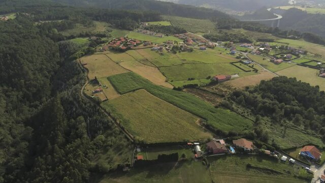 Oleiros. Beautiful landscape in Asturias,Spain. Aerial Drone Footage