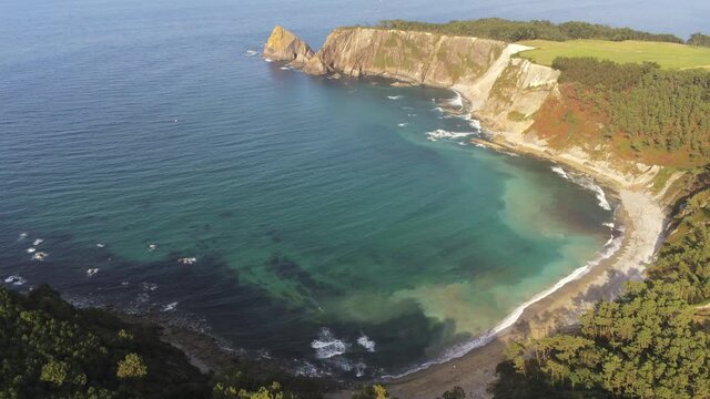 Oleiros. Beautiful beach in Asturias,Spain. Aerial Drone Footage