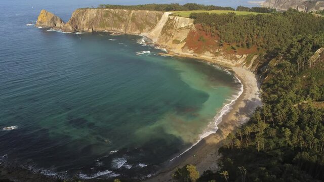 Oleiros. Beautiful beach in Asturias,Spain. Aerial Drone Footage