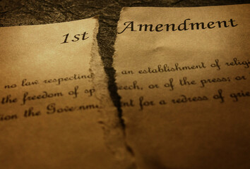 The First Amendment of the US Constitution, torn in half