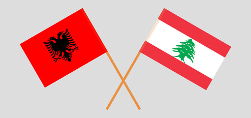 Crossed flags of Lebanon and Albania