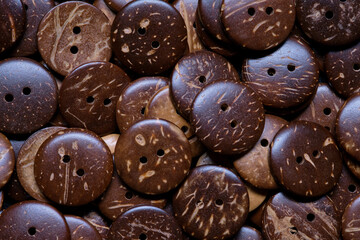 Various sewing Colorful coconut wooden buttons as background