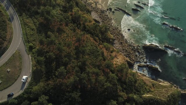 Beautiful beach in Asturias,Spain. Aerial Drone Footage