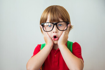 Back to school. First grade junior lifestyle teen concept. Close up studio photo portrait of cute...