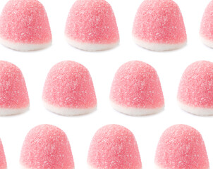 Tasty jelly candies on white background. Pattern design
