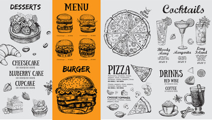 Restaurant brochure, menu, template design. Food flyer. - obrazy, fototapety, plakaty