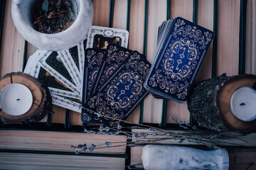 Witch's workstation with mortar and pestle