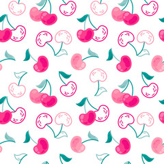 Cute hand drawn decorative seamless vector cherry pattern. Design for print, textile, wallpaper.