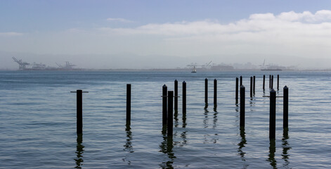 Oakland in the distance seen from Pier in San Francisco