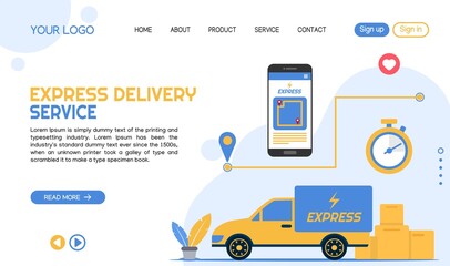 vector of express delivery service landing page template design